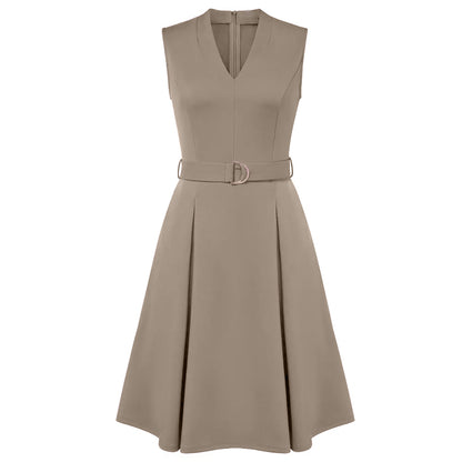 Women's Sleeveless V-Neck A-Line Dress with Belt