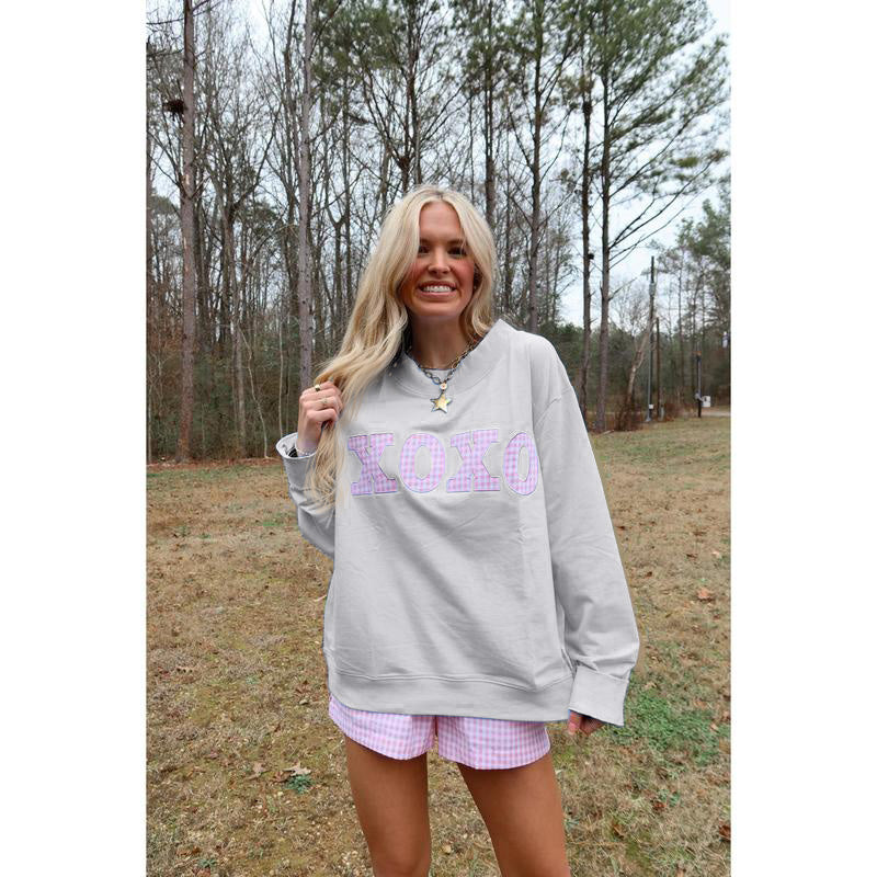 XOXO Gingham Mock Neck Sweatshirt
