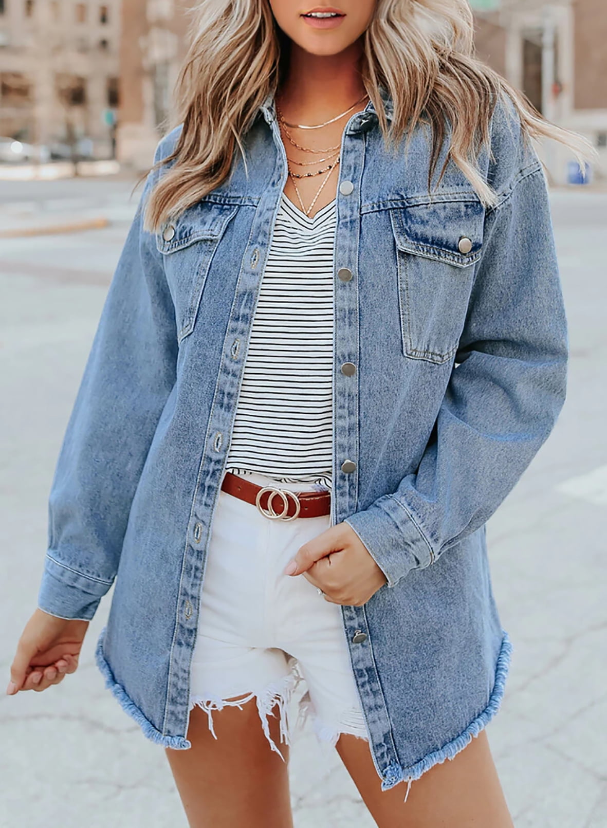 ✨Women's Casual Denim Button Down Distressed Jacket(Buy 2 10% OFF)