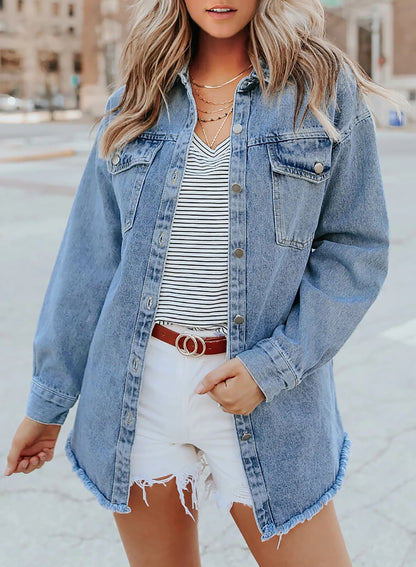 ✨Women's Casual Denim Button Down Distressed Jacket(Buy 2 10% OFF)