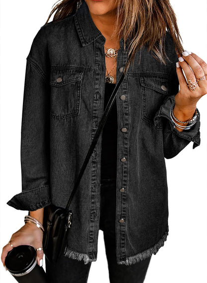 Limited time sale🔥Women's Casual Denim Button Down Distressed Jacket