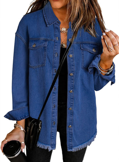 Limited time sale🔥Women's Casual Denim Button Down Distressed Jacket