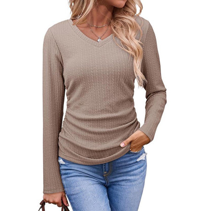 ✨Women's V-Neck Pleated Basic Tunic Long Sleeve Top