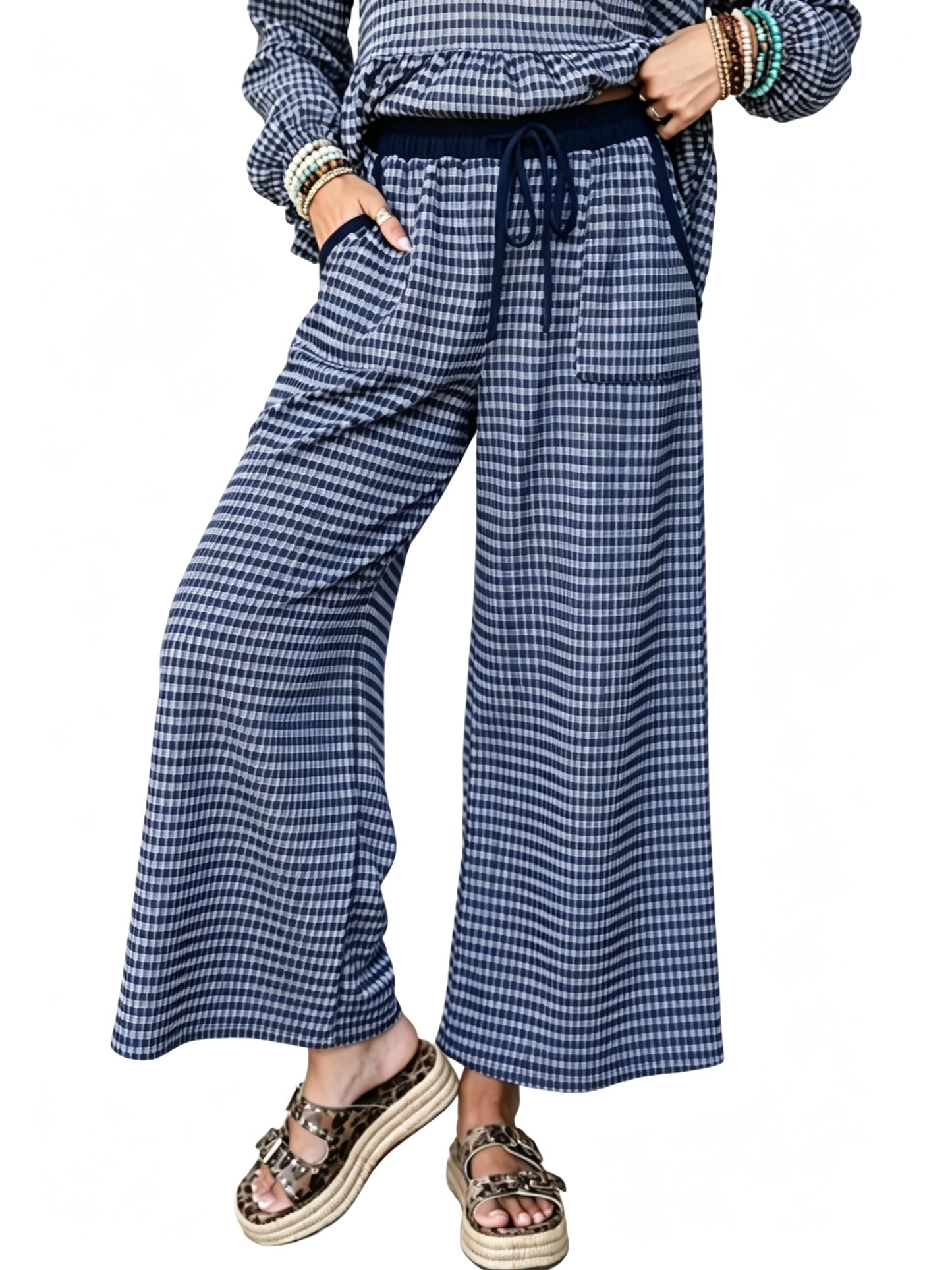 Women Gingham Ruffle Two Piece Outfit Set