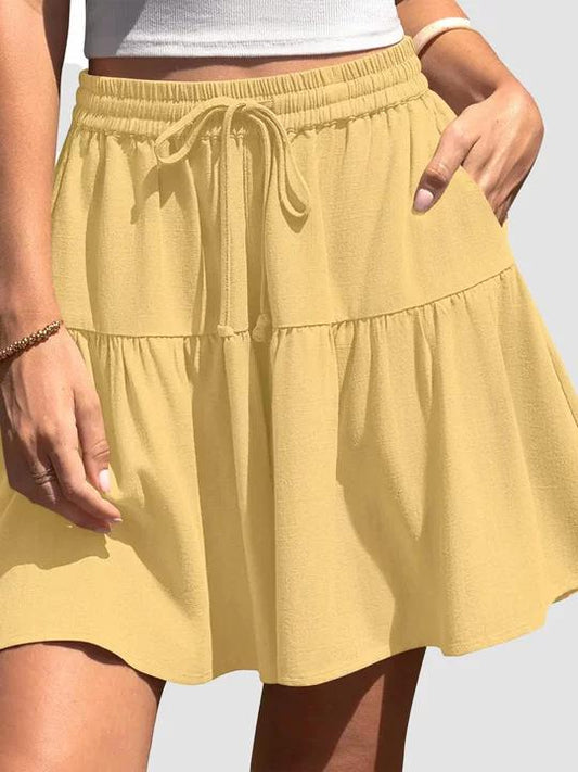Women's High Waist Drawstring Tiered Skort