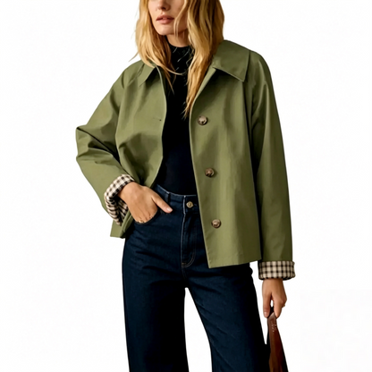 Women Lapel Collar Plaid Lined Single Breasted Cropped Outerwear