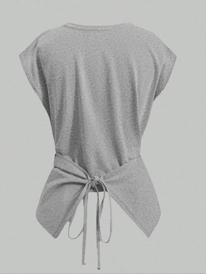 HOT SALE Women's Cap Sleeve Tie Back Cinched Waist Wrap Top
