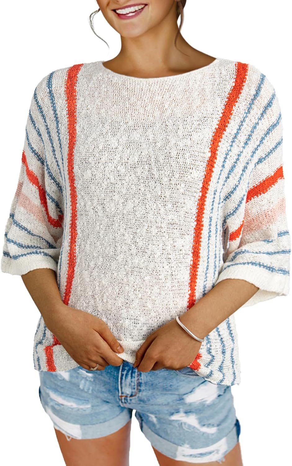 ✨Hot Sale-Women's Casual Color Block Striped Cable Knit Boho Sweater