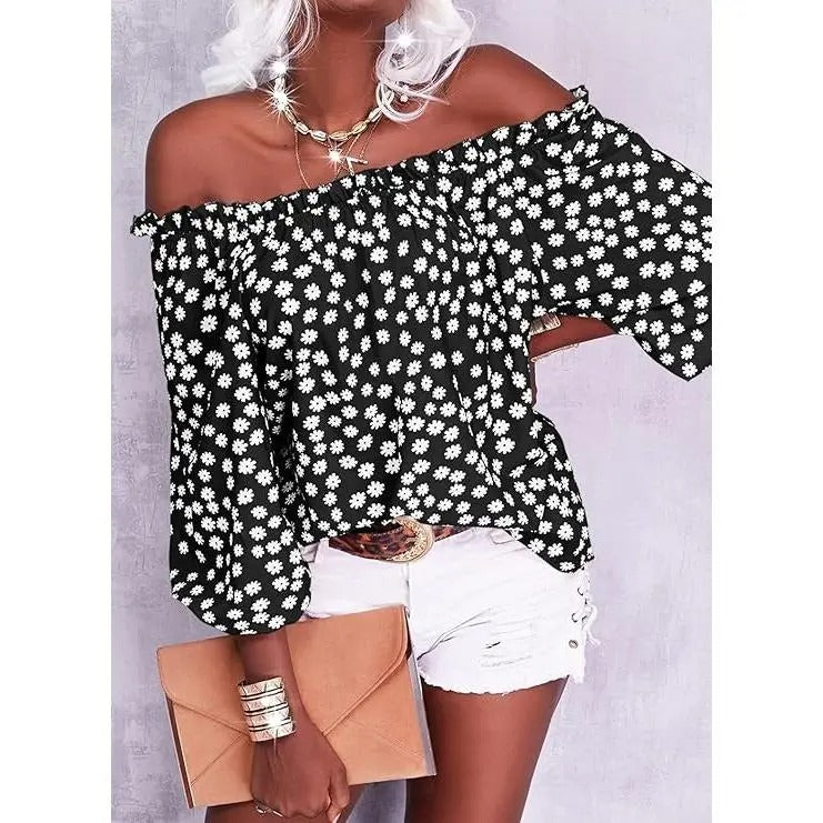 Women's Off Shoulder Floral Chiffon Blouse