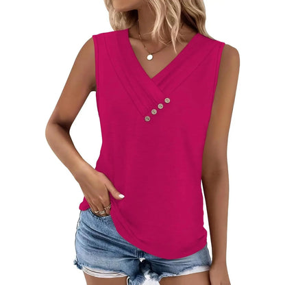 Women's V-Neck Sleeveless Button Tank Top
