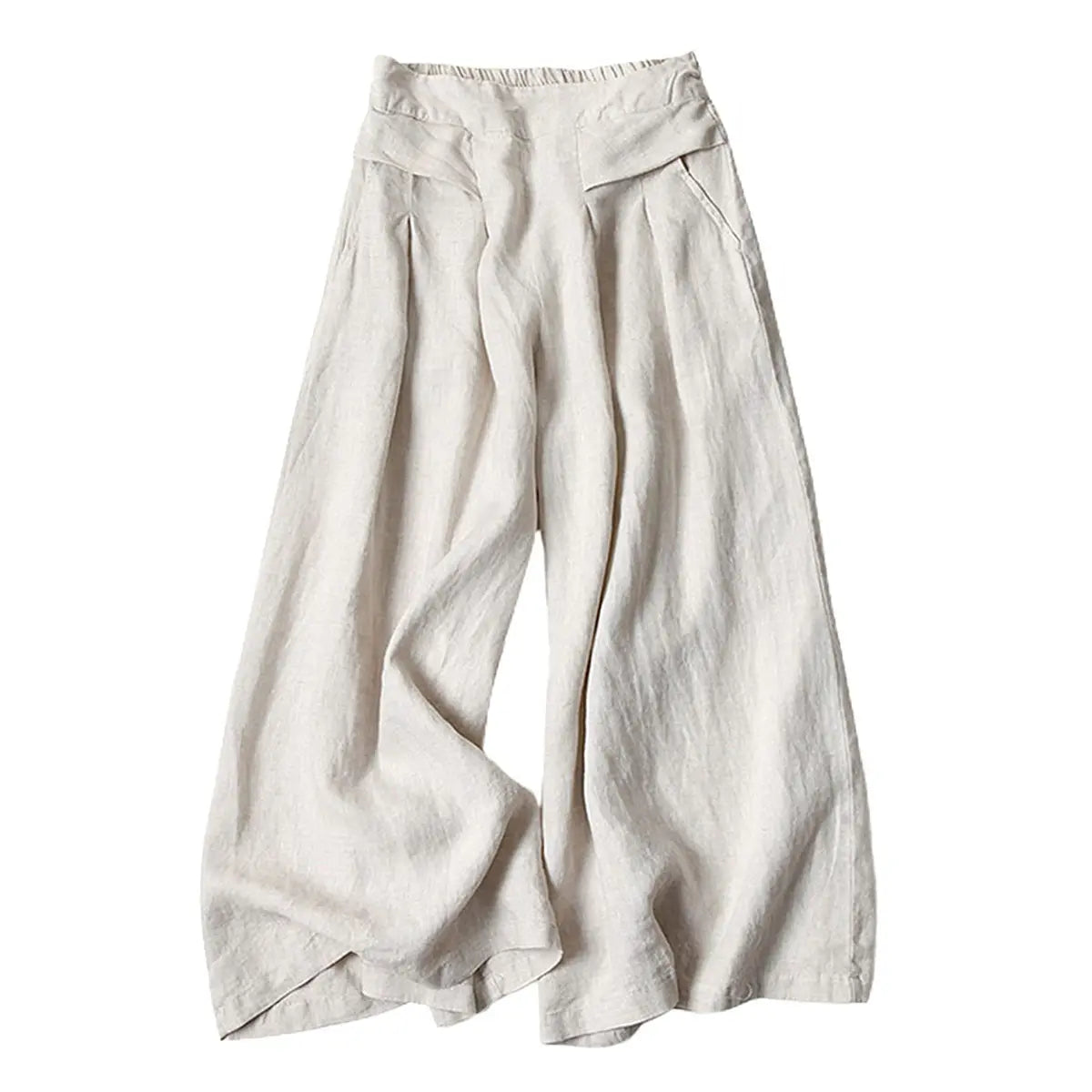 ⏰Hot Sale-Women's Cotton Linen Culottes Pants Elastic Waist Wide Leg Palazzo Trousers