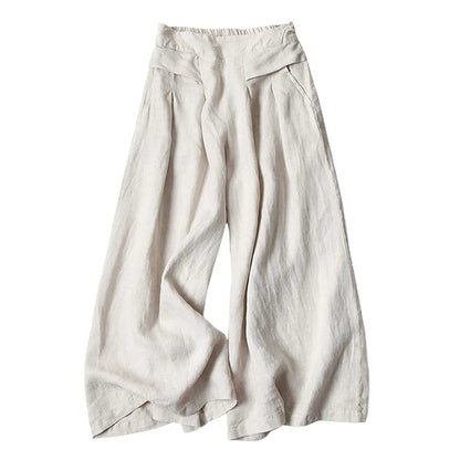 ⏰Hot Sale-Women's Cotton Linen Culottes Pants Elastic Waist Wide Leg Palazzo Trousers