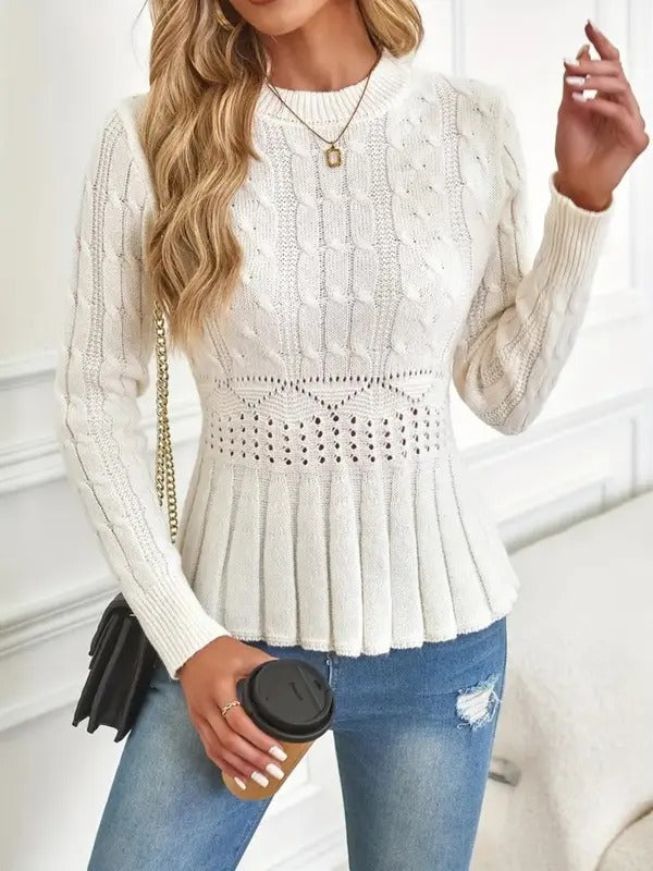 ✨Women's Chunky Knit Crew Neck Long Sleeve Knit Top
