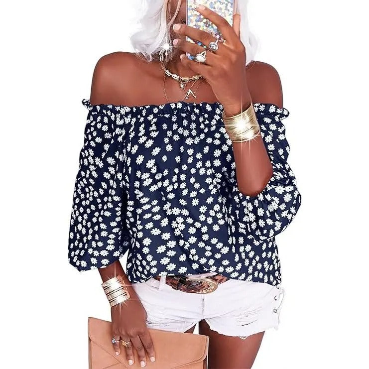 Women's Off Shoulder Floral Chiffon Blouse