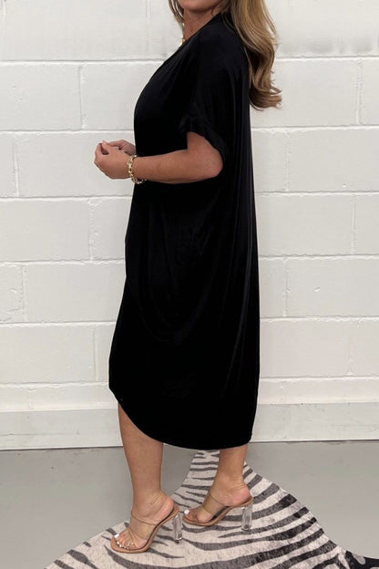 Oversized Draped V-Neck Short Sleeve Dress
