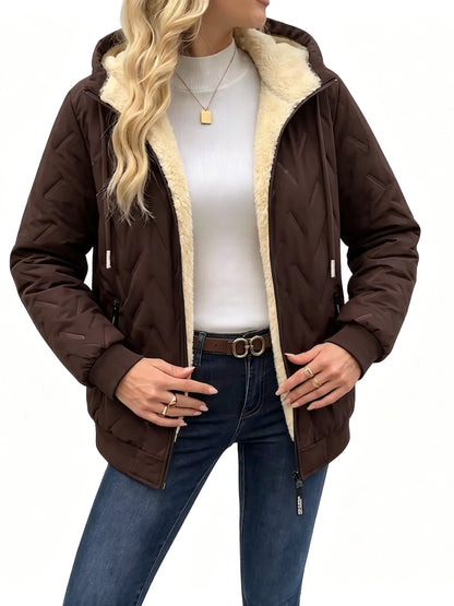 Women Winter Hooded Adjustable Drawstring Jacket