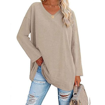 Women's Loose Long Sleeve Fashion V-neck Top