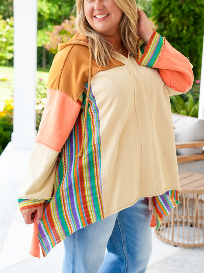 Hot Sale Colorblock Long Sleeve Top with Rainbow Crochet Details