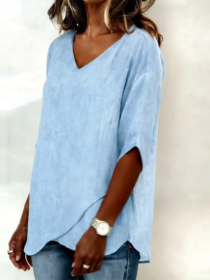 Women's V-Neck Irregular Hem Top
