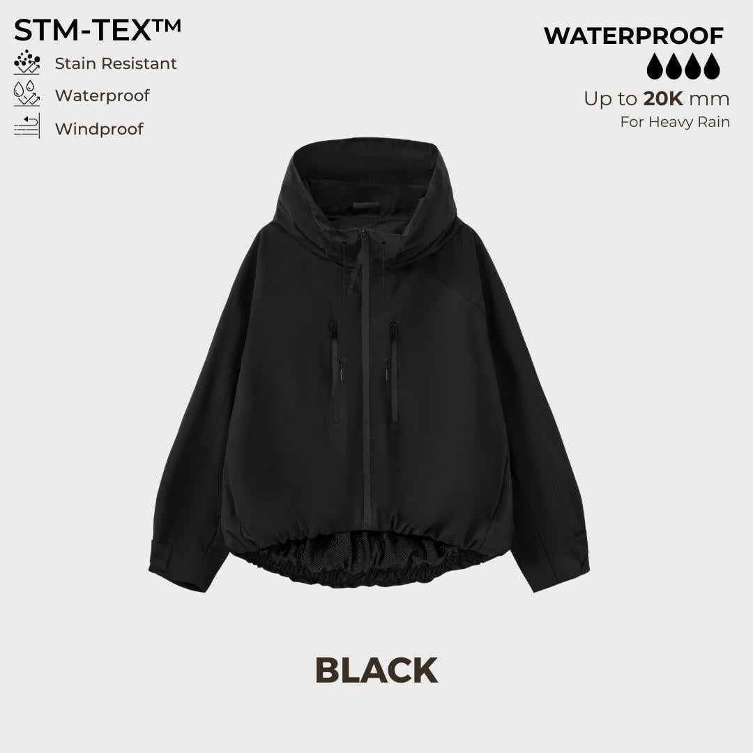 ⏰Hot Sale-Women's Oversized Pleated Hem Rain Jacket With Hooded