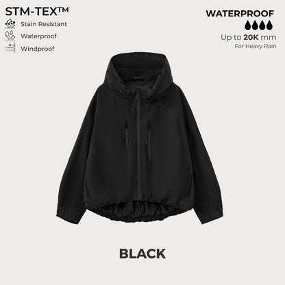 ⏰Hot Sale-Women's Oversized Pleated Hem Rain Jacket With Hooded