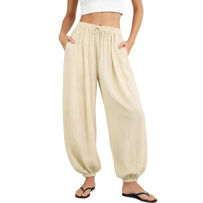 Drawstring Pocket Linen Casual Jogger Pants