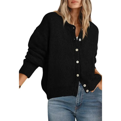 Round Neck Button Long Sleeve Knit Cardigan
