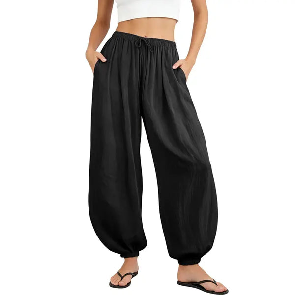 Drawstring Pocket Linen Casual Jogger Pants