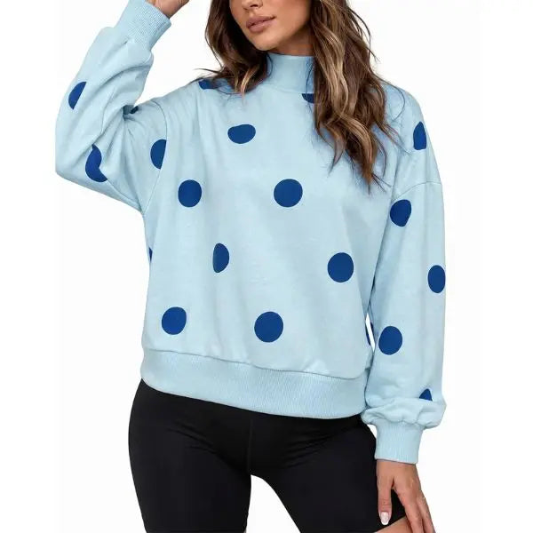 Women Oversized Long Sleeve Polka Dot Mock Neck Casual Pullover Sweatshirt