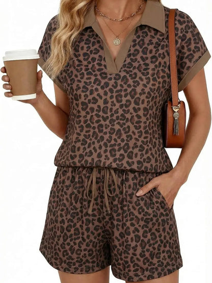 2026 Summer Cap Sleeve V-neck lapel Top & Drawstring Shorts