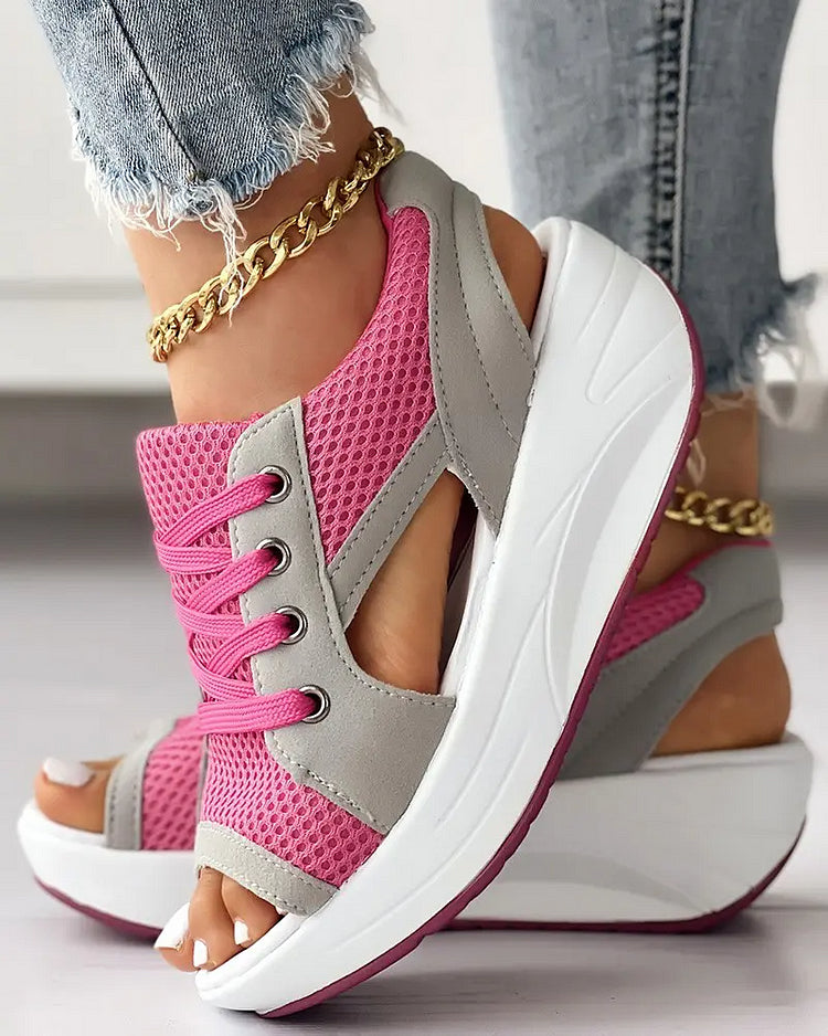💖Hot Sale - 48% OFF🎁CONTRAST PANELED CUTOUT LACE-UP MUFFIN SANDALS