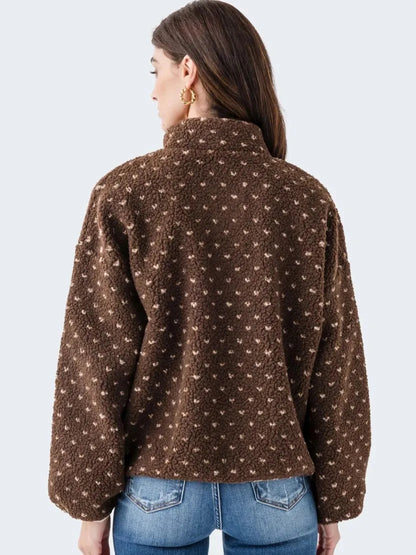 ✨Women's Button-down Turtleneck Heart Sherpa Pullover