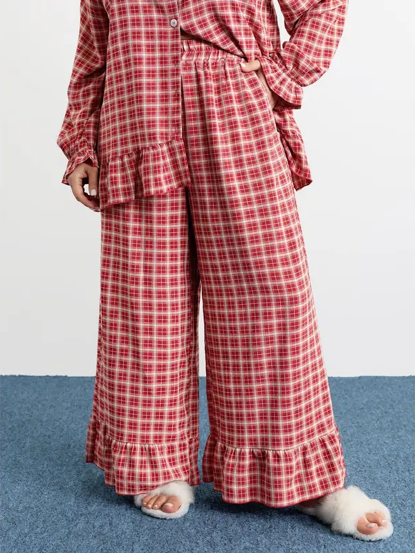 Christmas Gingham Ruffled Two Piece Set