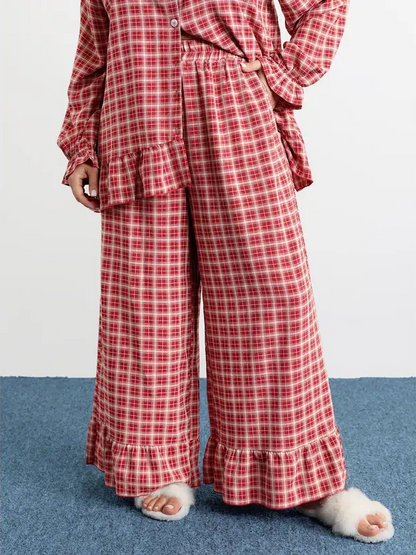 Christmas Gingham Ruffled Two Piece Set