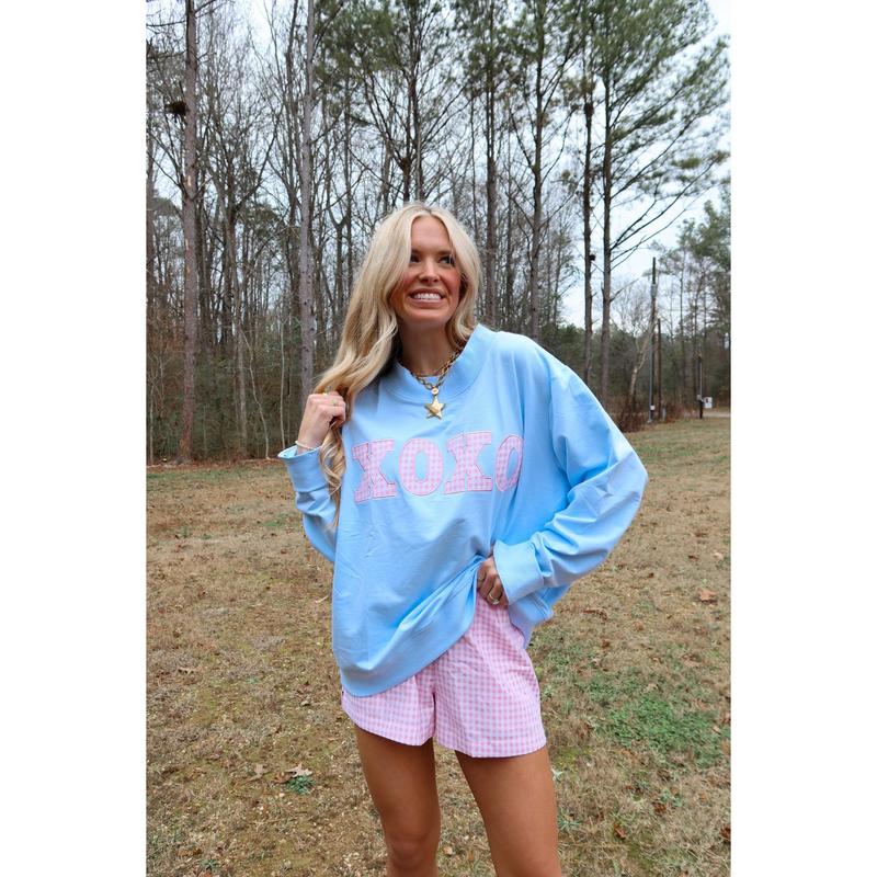 XOXO Gingham Mock Neck Sweatshirt