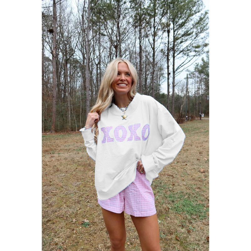 XOXO Gingham Mock Neck Sweatshirt