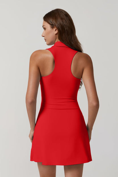 Womens Zip Front Tennis Dress Polo Collar Racer Back Workout Golf Dresses
