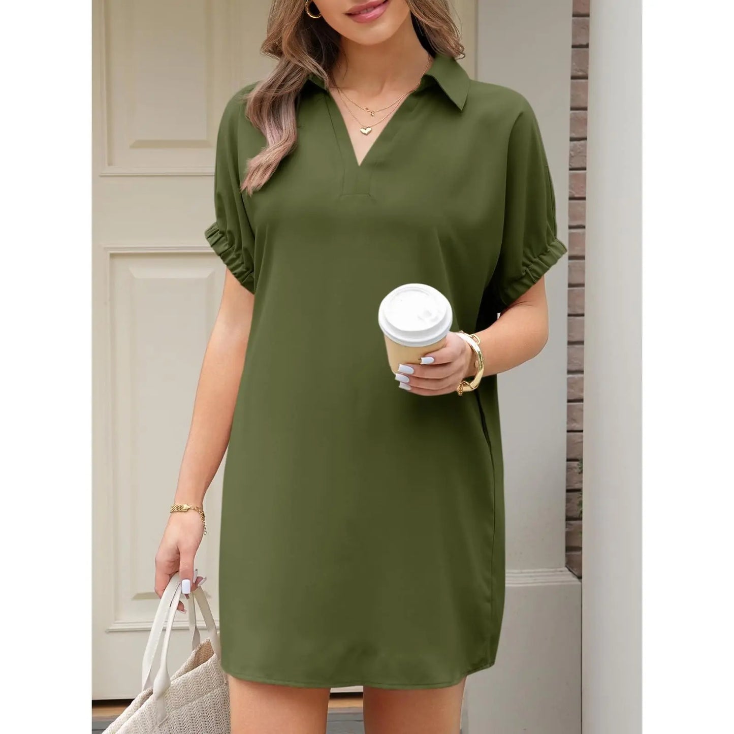 Womens Summer Shirt Dress Casual Short Sleeve