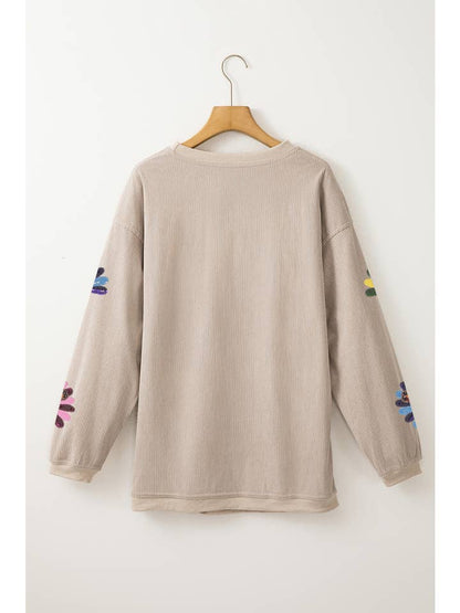 Women's Sequin Turkey Patch Thanksgiving Corduroy Sweatshirt