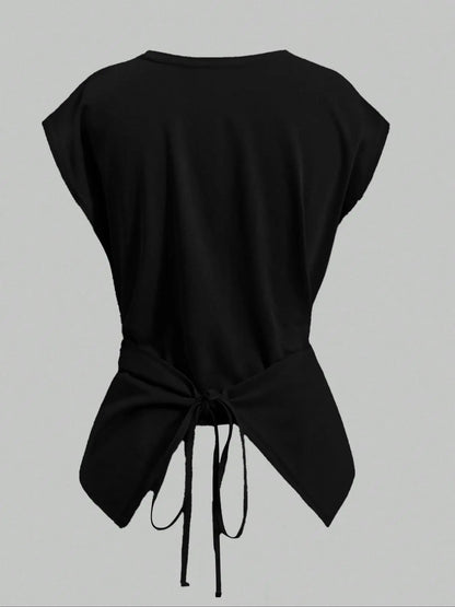 HOT SALE Women's Cap Sleeve Tie Back Cinched Waist Wrap Top