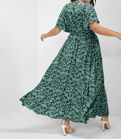 Flutter Sleeve Ditsy Floral Split Maxi Dress