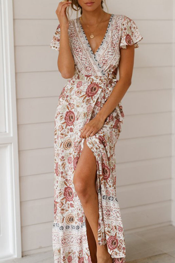 Women's Boho V-neck Long Maxi Dress
