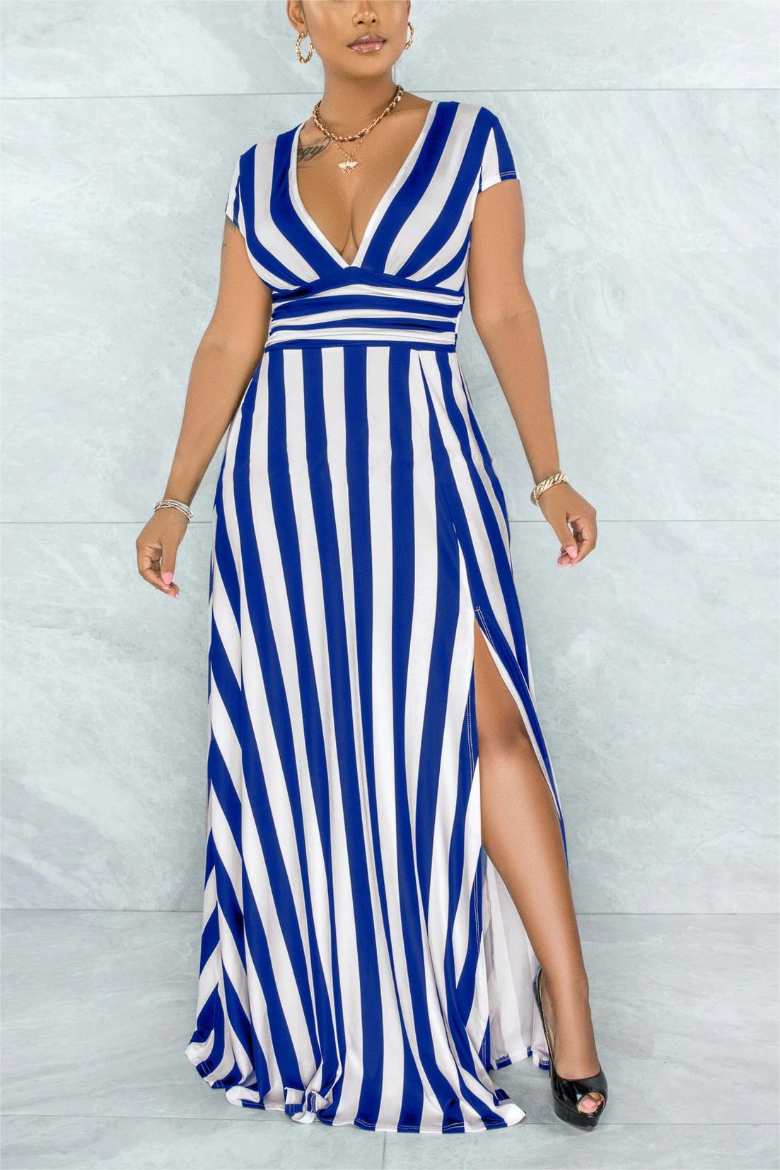 SEXY STRIPED HIGH WAIST MAXI DRESS - BUY 2 FREE SHIPPING