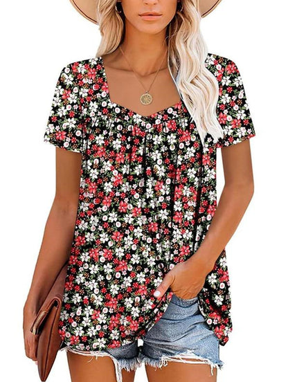 ✨Women's Summer Pleated Printed Short-Sleeves