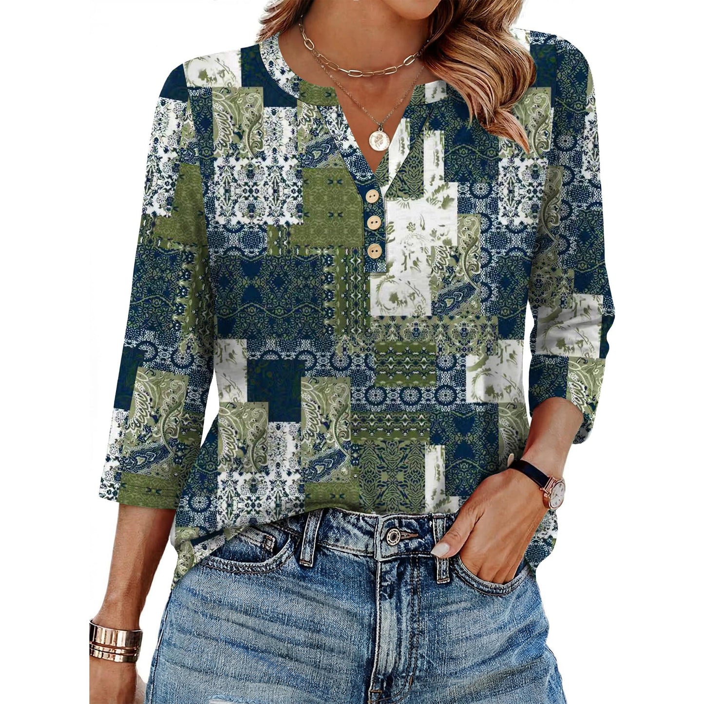 Women's V-Neck 3/4 Sleeve Blouse
