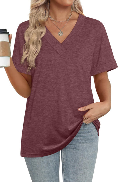 ✨women's Summer Tops Short Sleeve Basic Casual V Neck T Shirts