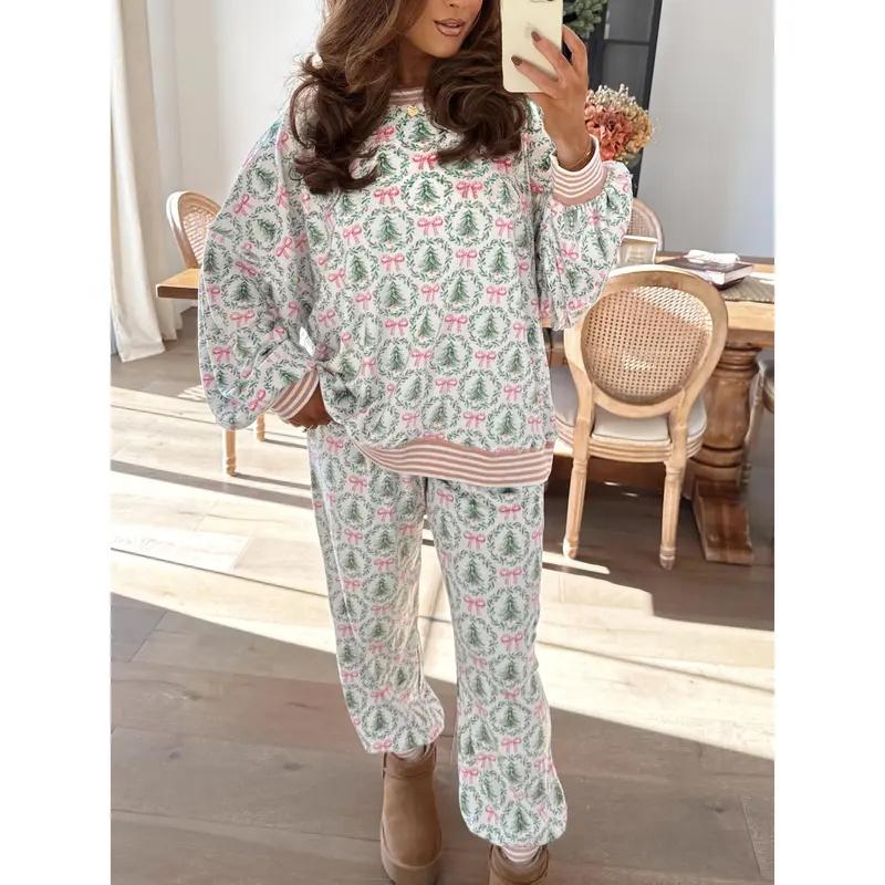 ⏰Hot Sale-Christmas Tree Bow Top and Pants Lounge Set