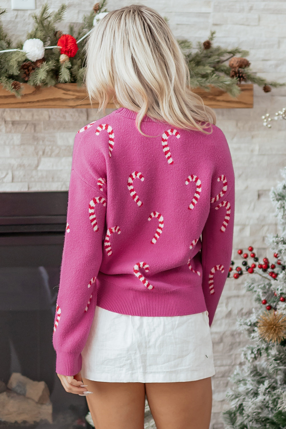 ✨Womens Christmas Candy Cane Holiday Drop Shoulder Sweater