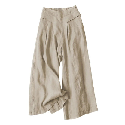 ⏰Hot Sale-Women's Cotton Linen Culottes Pants Elastic Waist Wide Leg Palazzo Trousers