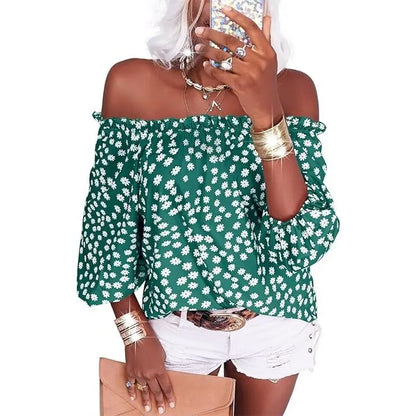 Women's Off Shoulder Floral Chiffon Blouse